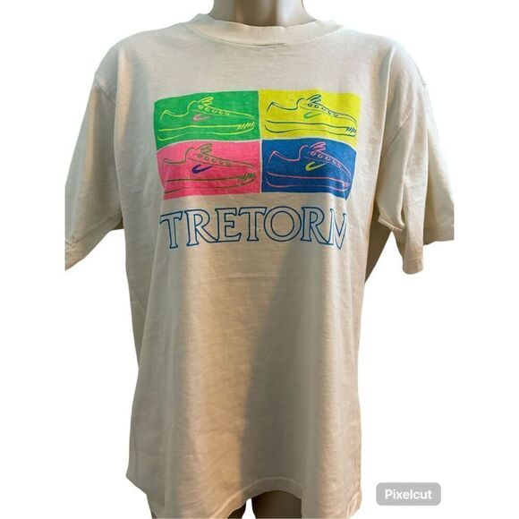 Oneita 80’s Single Stitch Tretorn White T-Shirt. Measures 22” pit to pit - Picture 1 of 9